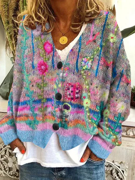 Retro Damen Cardigan Herbstfarben - IdealeKleiden