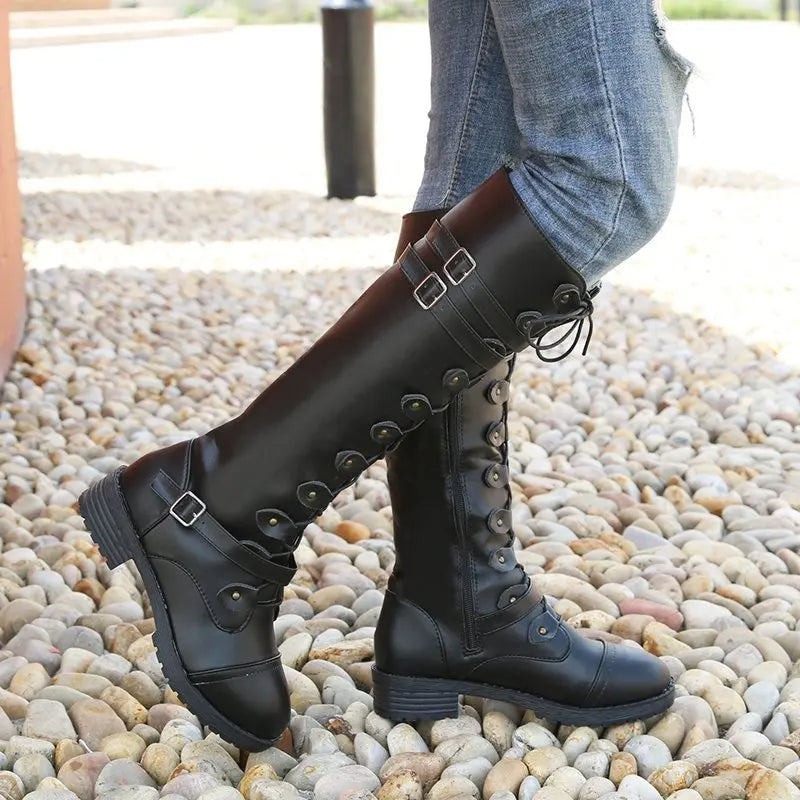 Stilvolle Bikerstiefel Ritter Look Niedriger Absatz