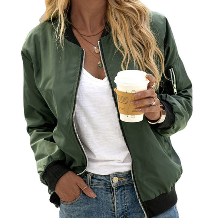 Damen Bomberjacke Elegant Reißverschluss Vorne