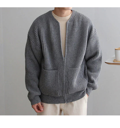 Herren Strickjacke Reißverschluss Vordertaschen