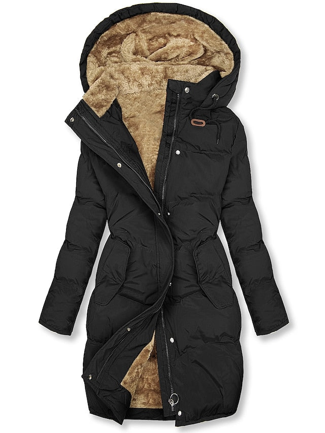 Wintermantel Damen Lang Kapuze Fleece Isoliert