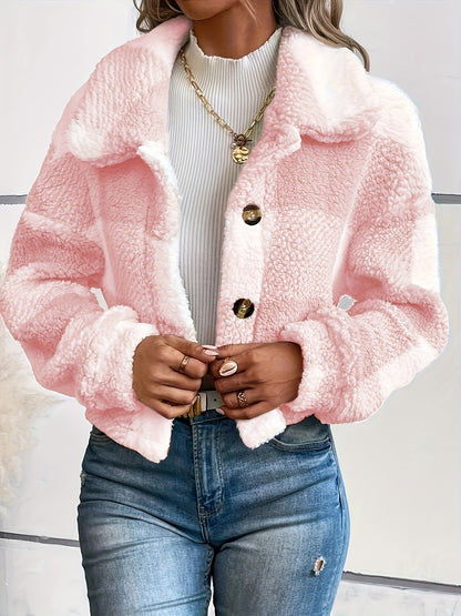 Kariertes Teddyjacke Damen Modern Knopfverschluss