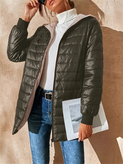 Mittellange Steppjacke Damen Kapuze