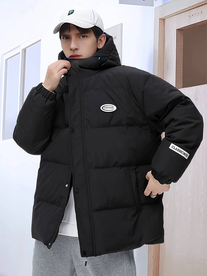 Schwarze Wattierte Jacke Elegant LeichtWarm - IdealeKleiden