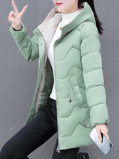 Damen Daunenjacke Lang Kapuze Warm