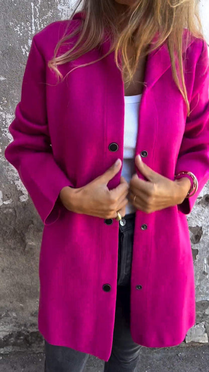 Lange Wolljacke Damen Kapuze Knopfverschluss Bequem