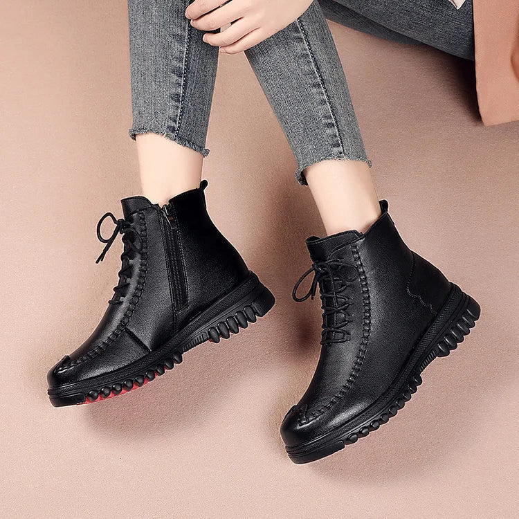 Damen Stiefel Leder Warm Martin Boots - IdealeKleiden