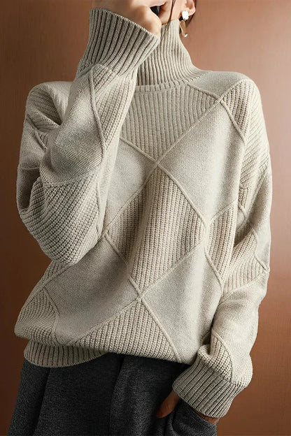 Eleganter Diamant Strick Pullover Damen Rollkragen
