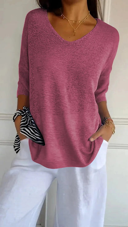 Damen Stricktop V-Ausschnitt Bequem Elegant