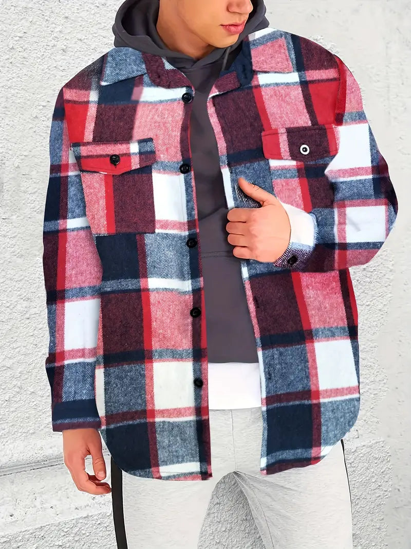 Herren Langarmjacke Kariert Lässig Modern