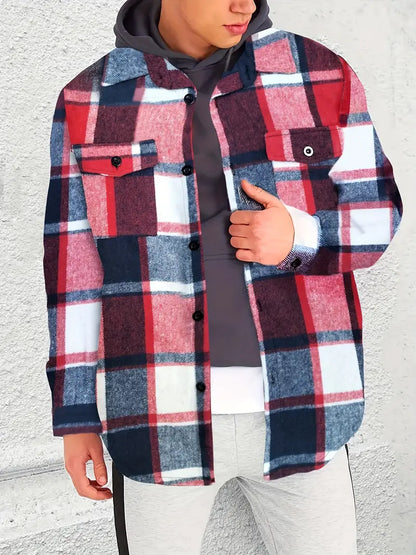 Herren Langarmjacke Karo Muster Modern