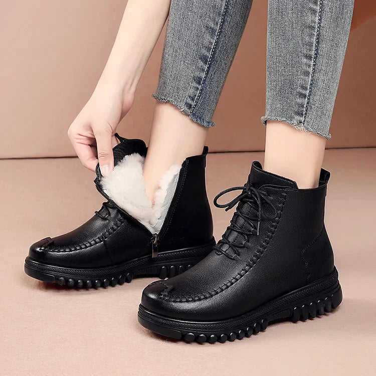 Damen Stiefel Leder Warm Martin Boots