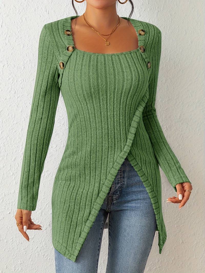 Stylischer Pullover Damen Quadrat Ausschnitt Langärmlig