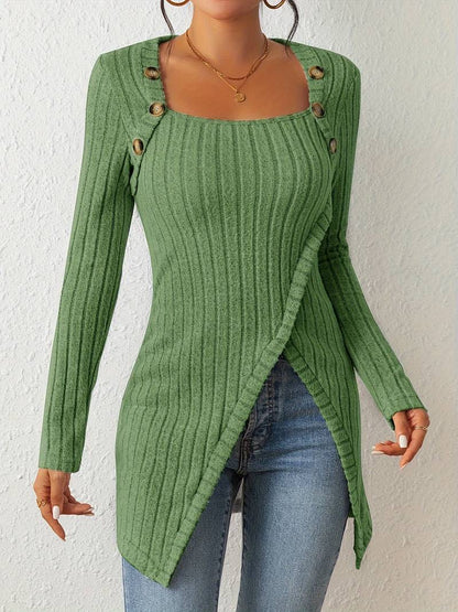 Stylischer Pullover Damen Quadrat Ausschnitt Langärmlig