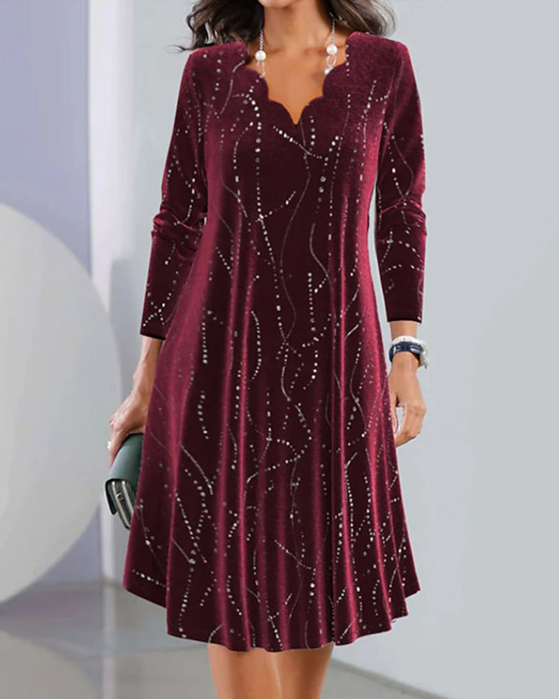 Elegant Kleid V-Ausschnitt Langärmlig