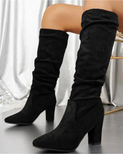 Elegante Damenstiefel Hoch Hacken Uni Farbe