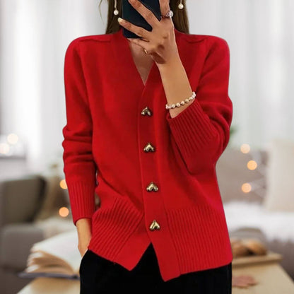Damen Strickjacke Herzknöpfe Elegance