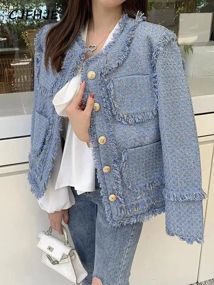 Elegante Damenjacke Blau Tweed Frauen