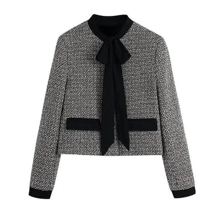 Elegante Damenjacke mit Schleife Tweed Stil