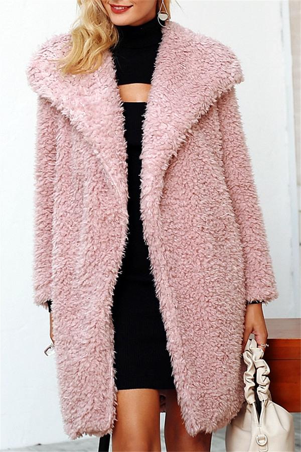 Eleganter Rosa Kunstpelz Mantel Damen - IdealeKleiden