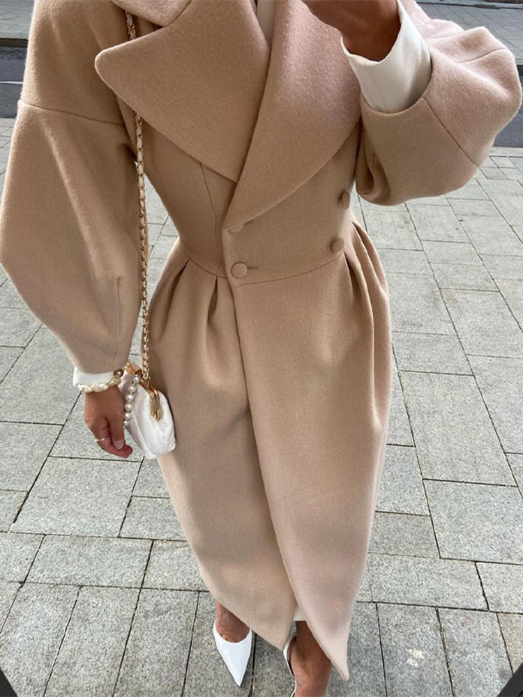 Eleganter Damen Wollmantel Langärmlig Warm &amp; Chic