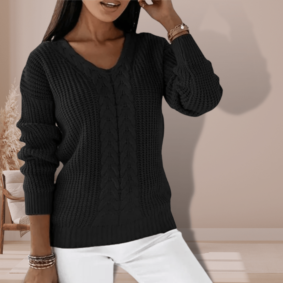 Stylischer Kabelpullover V-Ausschnitt