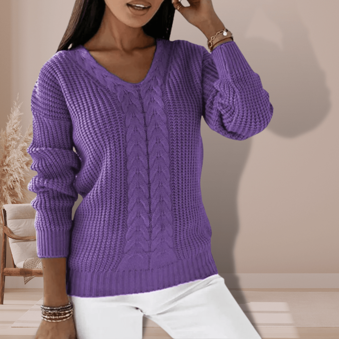 Stylischer Kabelpullover V-Ausschnitt