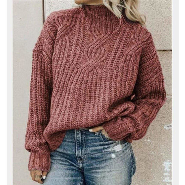 Damen Pullover Winter Kabelstrick Style