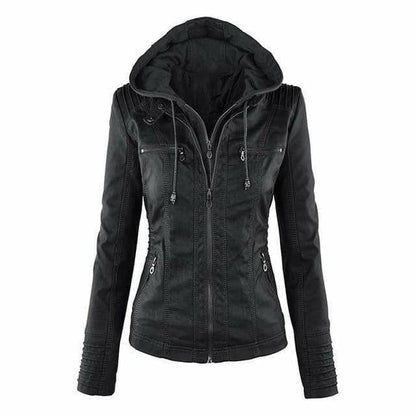 Lederjacke Mit Kapuze Elegant Schwarz