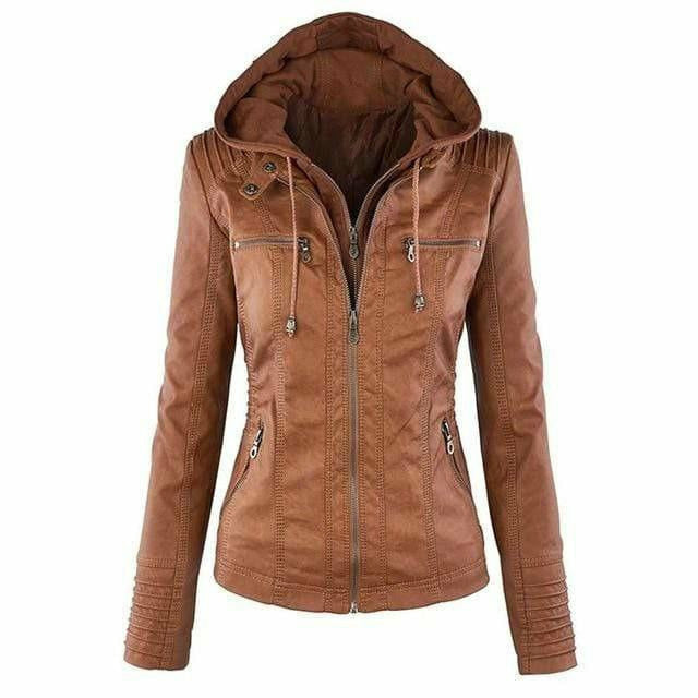 Lederjacke Mit Kapuze Elegant Schwarz