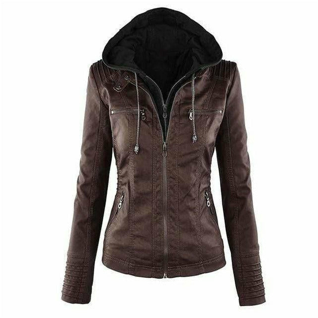 Lederjacke Mit Kapuze Elegant Schwarz