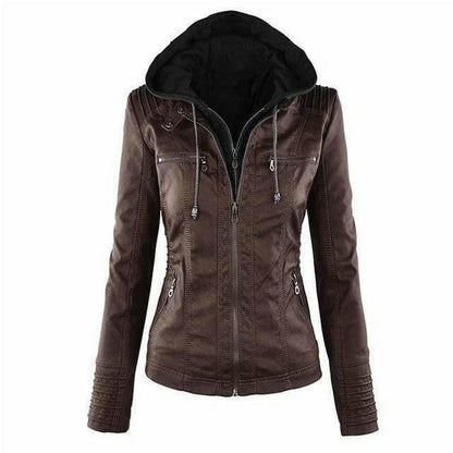 Lederjacke Mit Kapuze Elegant Schwarz