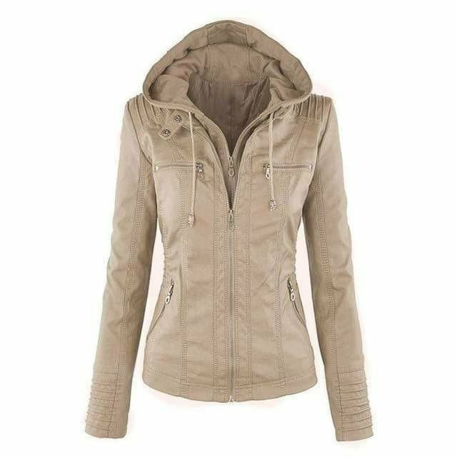 Lederjacke Mit Kapuze Elegant Schwarz
