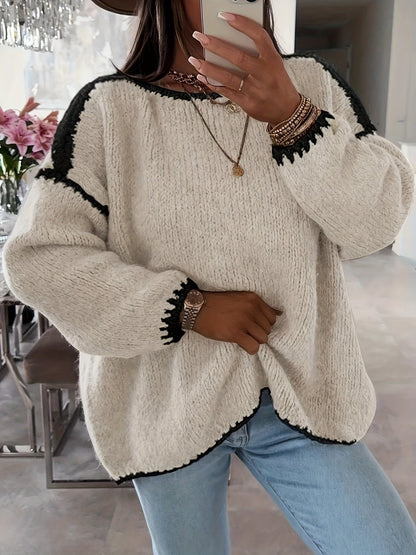 Lockere Strickpullover Weich Gemütlich Häkel Details
