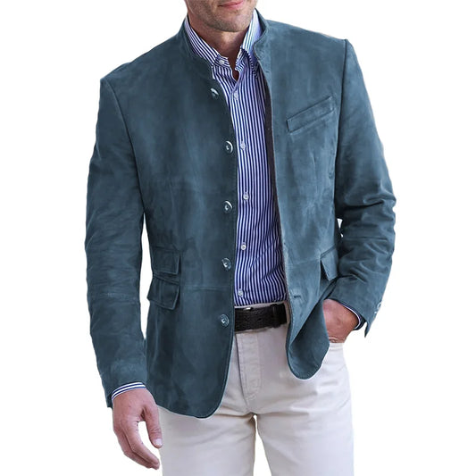 Herren Wildleder Blazer Slim Fit Mandarin Kragen - IdealeKleiden