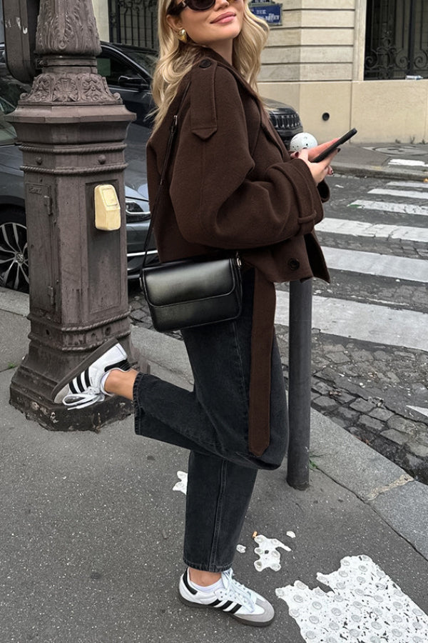 Stylische Wolljacke Revers Doppelreiher Damen - IdealeKleiden