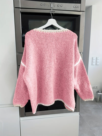Lockere Strickpullover Weich Gemütlich Häkel Details - IdealeKleiden