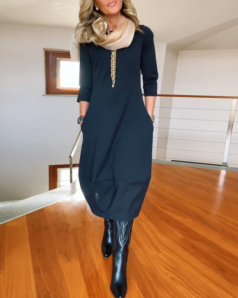 Elegantes Sommerkleid Rundhals Mit Tasche