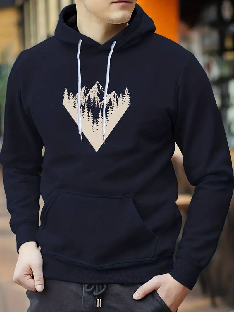 Herren Retro Berg Hoodie Elegant Grau