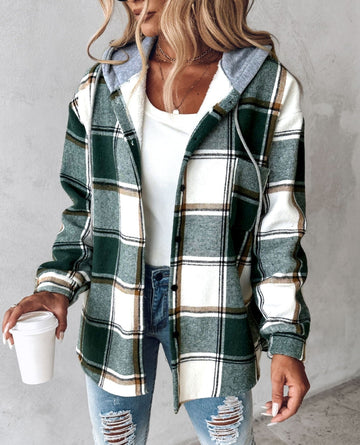 Stylische Damenpullover Karo Kapuze Modern