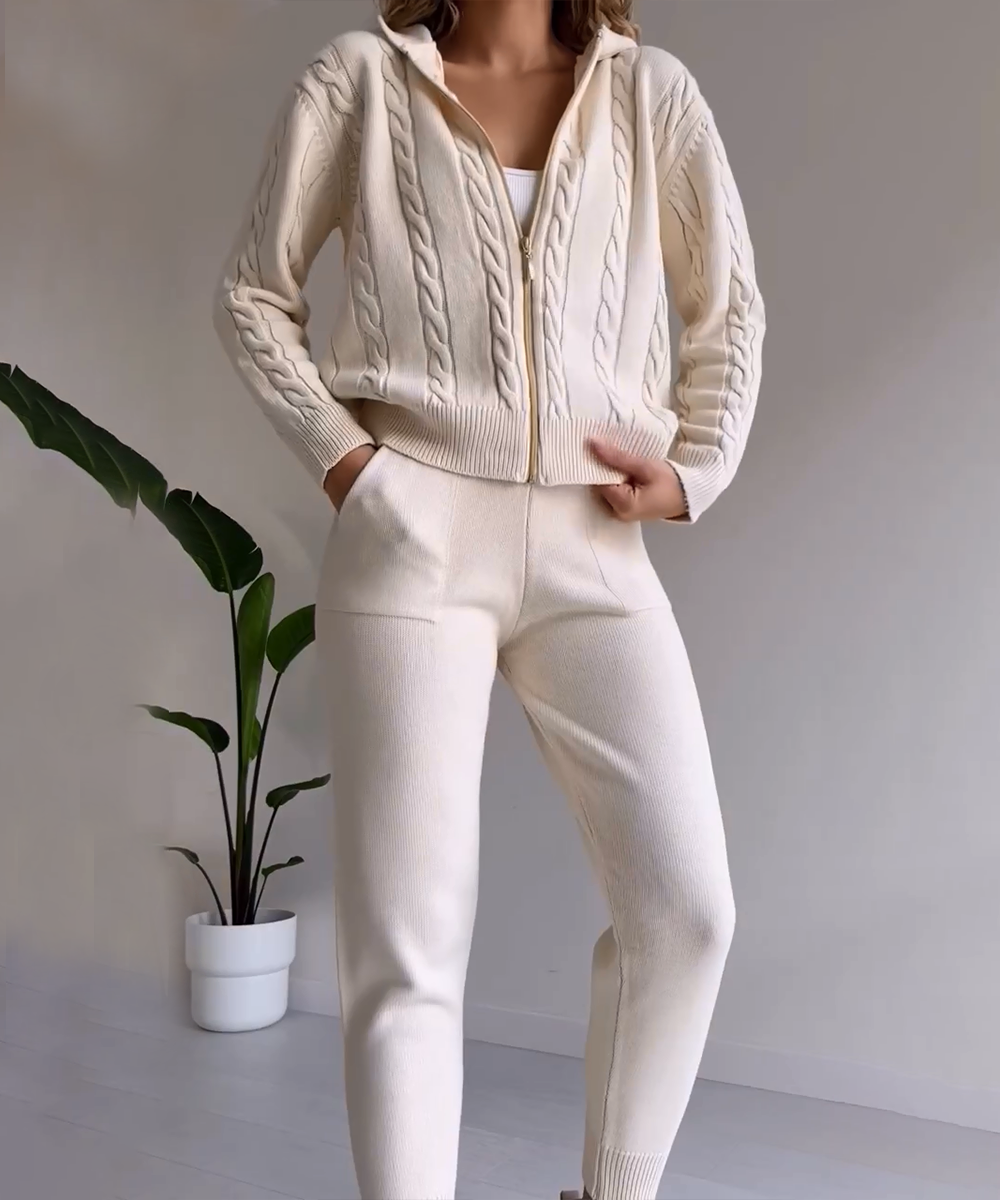 Modisches Zweiteiler Set Cardigan und Strickpullover