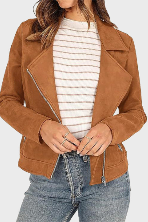Lederjacke Damen Biker Style Kurz - IdealeKleiden