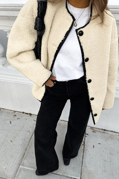 Stylische Patchwork Jacke Rundhals Warm