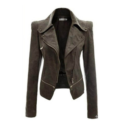 Damen Slimfit Lederjacke Schwarz Zip-Up