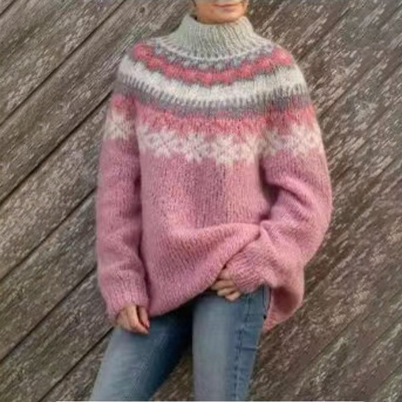 Norweger Pullover Damen Rundhals Winterwarm