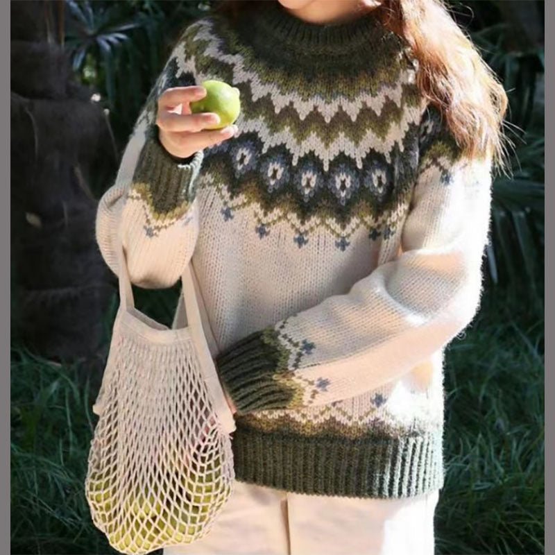 Norweger Pullover Damen Rundhals Winterwarm - IdealeKleiden