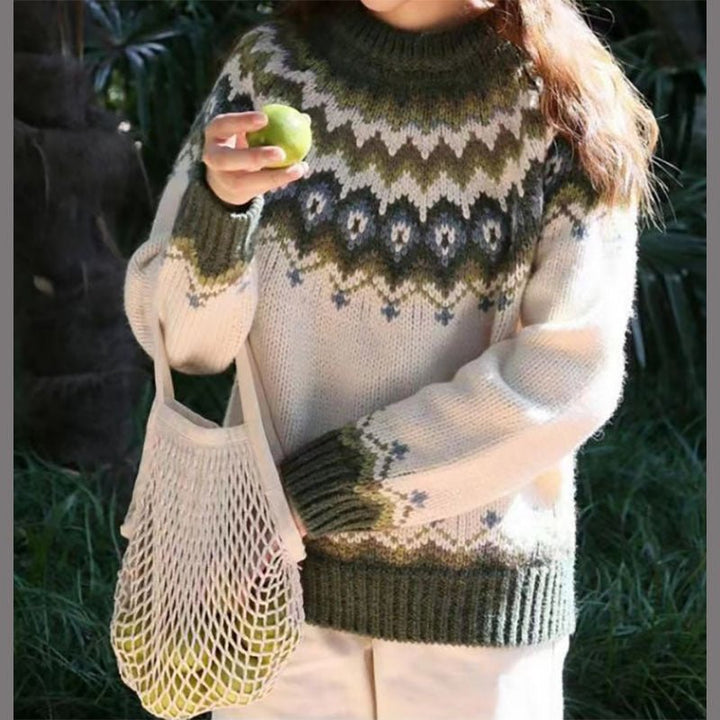 Norweger Pullover Damen Rundhals Winterwarm - IdealeKleiden