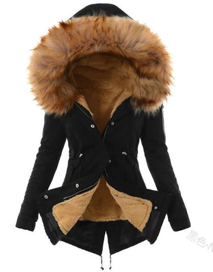 Winterparka Damen Fleece Kapuze Fellbesatz
