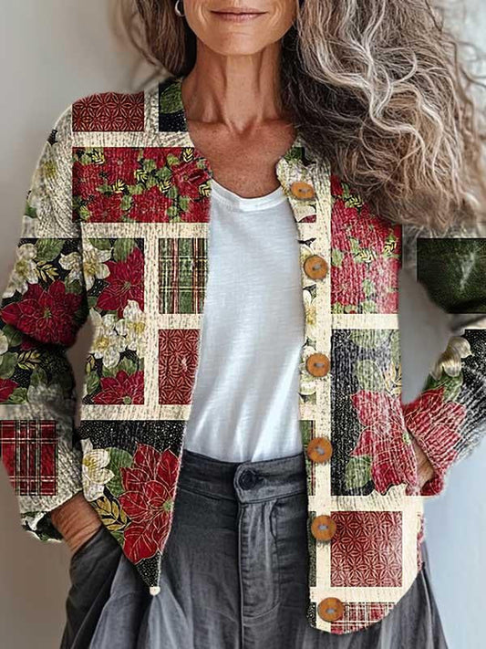 Weihnachtsjacke Patchwork Stil Festlich - IdealeKleiden
