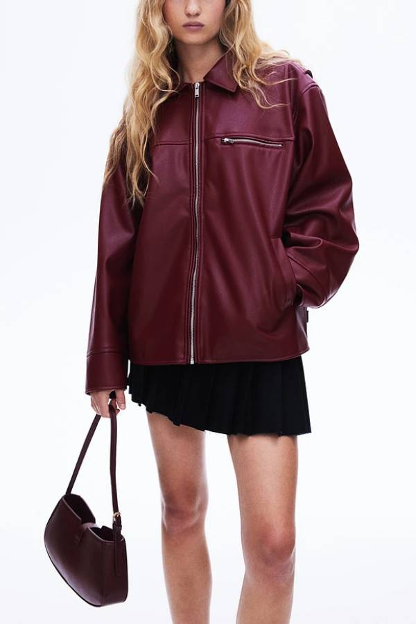 Elegante Lederjacke Langarm Reißverschluss - IdealeKleiden